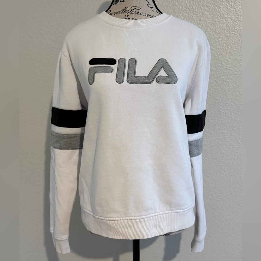 Fila Women's White Sweatshirt with Black and Gray Accents